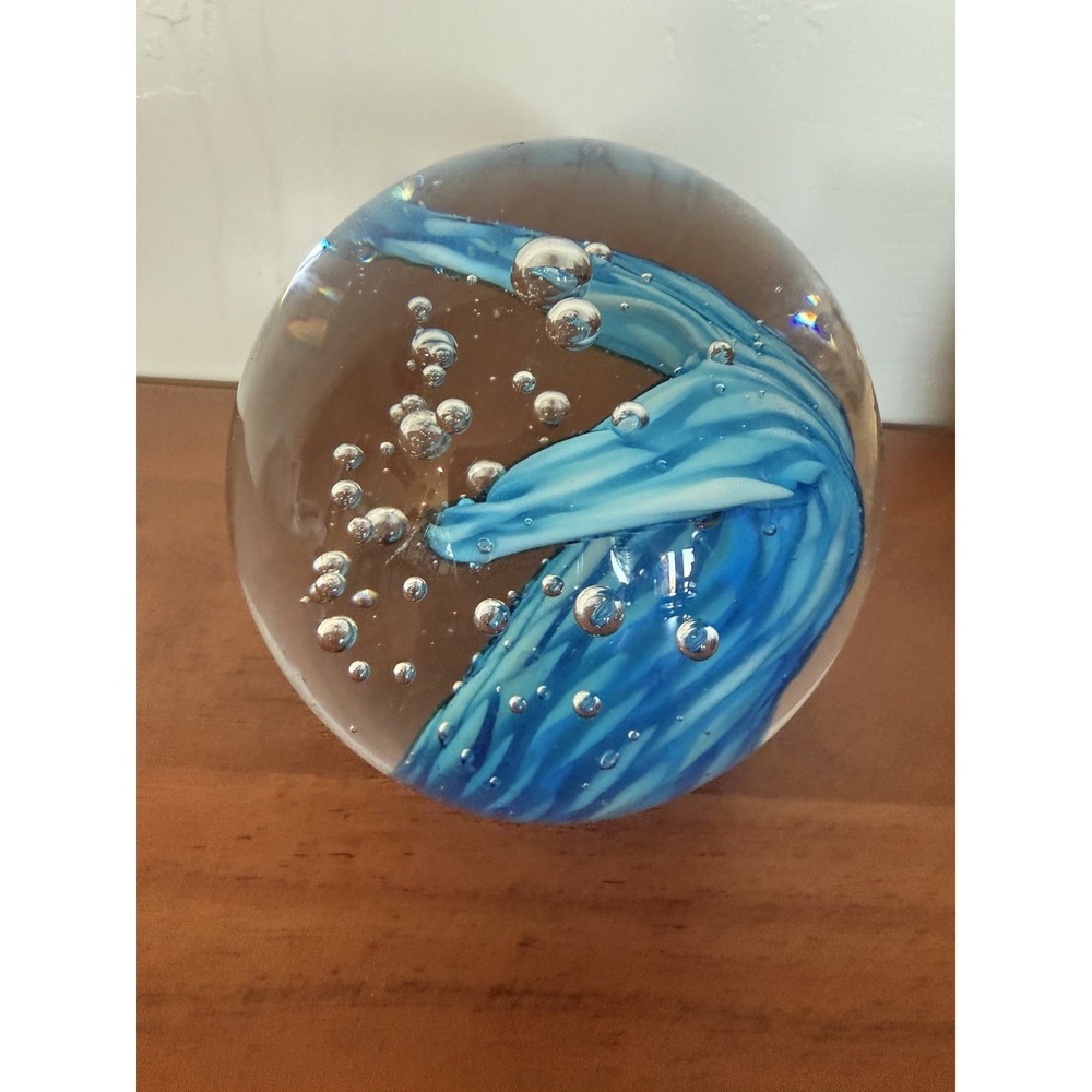 Glass Ball Paperweight Blue Whale Tail Bubbles Hobby‎ Lobby 4" -- 3.5lb